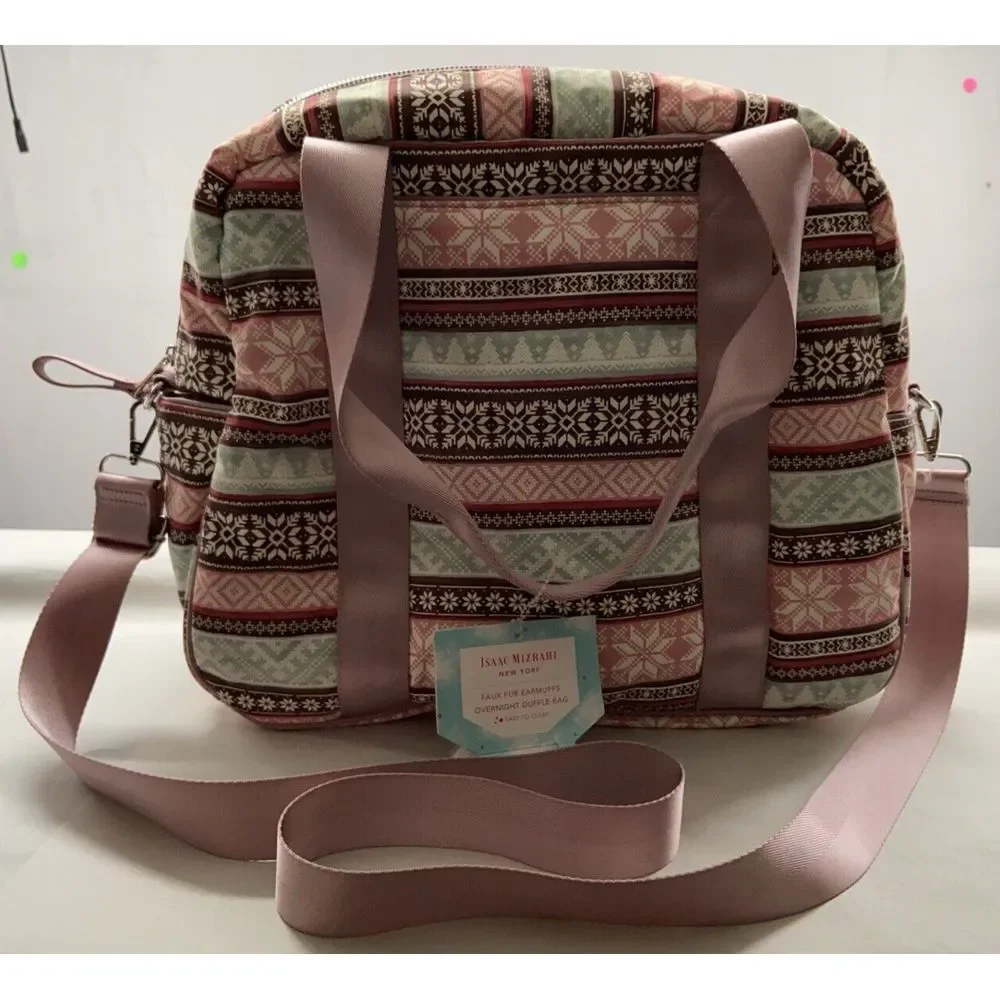 Isaac Mizrahi Tote-Duffle-Carryon-Baby-Overnight Bag-Crossb-Strap-Fair Isle-Gift